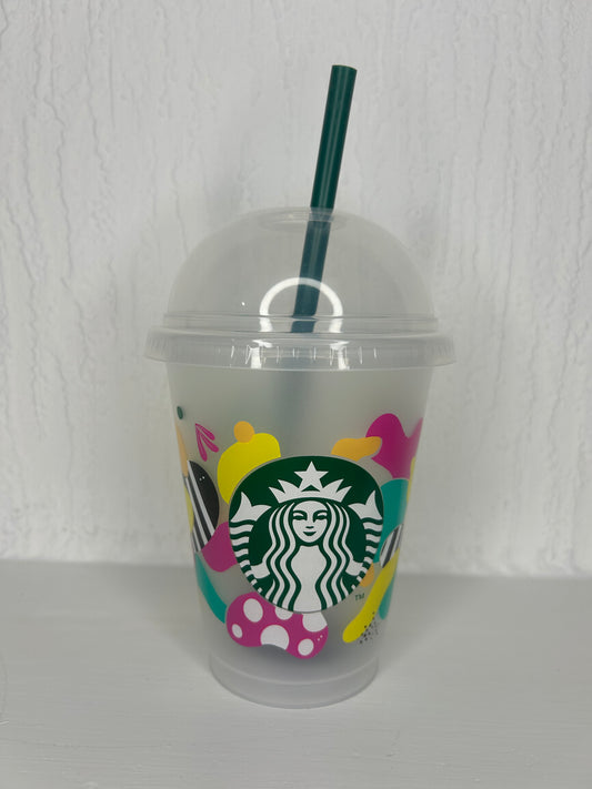 Front view of Starbucks Forget Me Not Reusable Cup 12oz with floral print