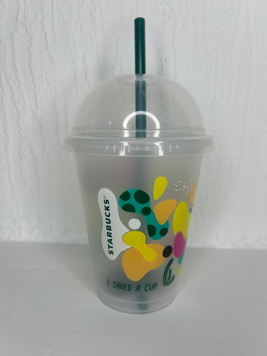 Starbucks Forget Me Not Cup 12oz with lid and reusable straw
