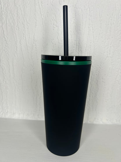 Side view of reusable Starbucks matte black tumbler 12oz
