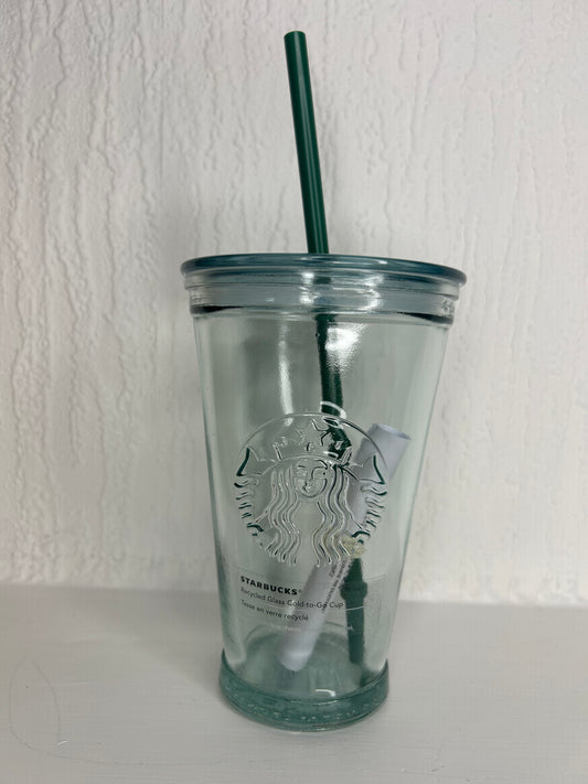 Starbucks 16oz Recycled Glass Tumbler with Straw – Eco-Friendly Cold Cup
