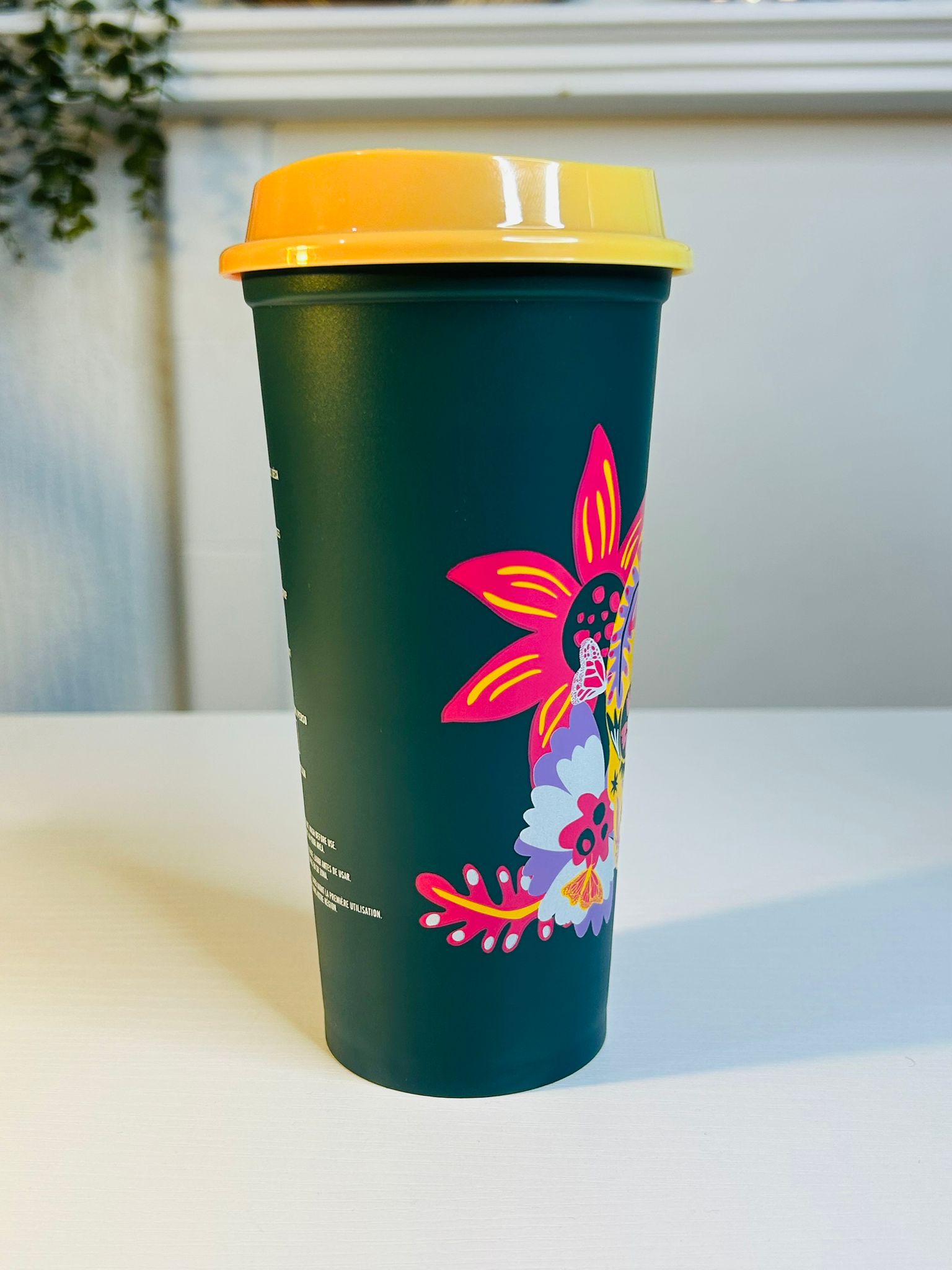 Side angle of Starbucks Skull Candy Halloween Cup 18oz