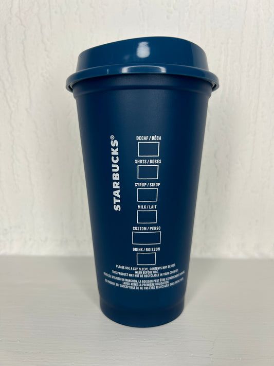 Side profile of Starbucks 16oz Teal Plastic Reusable Cup