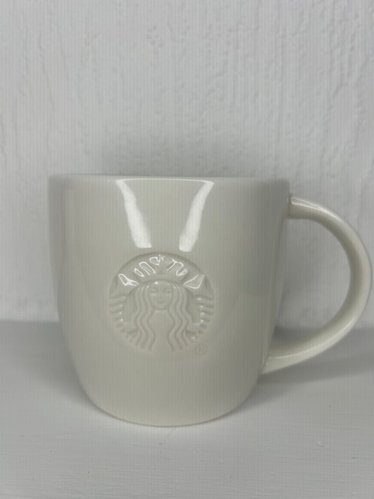 Front view of Starbucks Classic White Short Mug 8oz ceramic