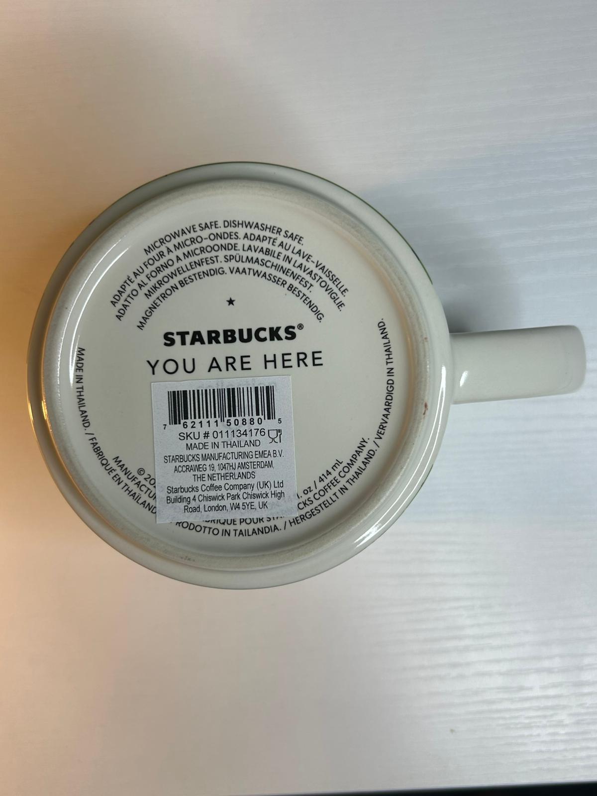 Side angle of Starbucks Yorkshire You Are Here Mug showing series design