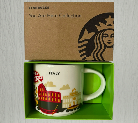 Starbucks You Are Here Italy Mug 16oz front view with Italian artwork